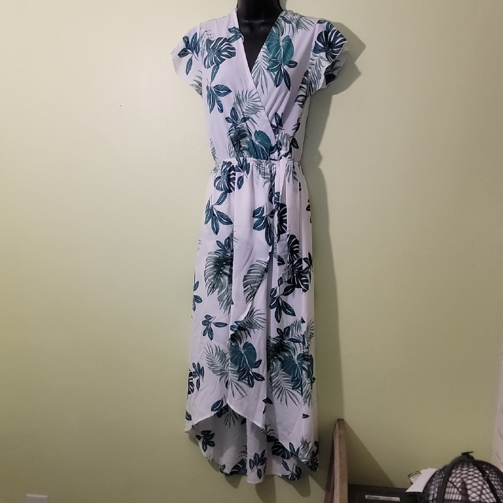 Dream Of Me, Tropical Leaf Print Maxi Dress, Sz M